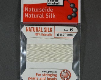 White Silk Beading Cord #6 on Card w/ Needle (Pkg of 3)(38.01206)