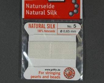 White Silk Beading Cord #5 on Card w/ Needle (Pkg of 3)(38.01205)