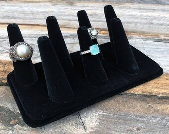 Black Value Velvet Seven Finger Ring Display (DRG1437)