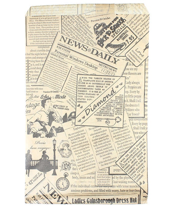 Paper Gift Bag Classic News Print Pattern 6" x 9" (Pkg of 100)  (DBG1114)