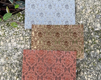 Damask Laser Engraved Metal Sheet 3x2” = Textured Jewelry Blank = Copper, Brass & More (XLP0156)