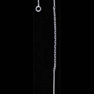 May include: A silver earring with a long chain and a hook closure.