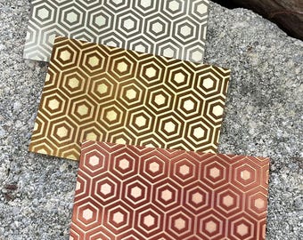 Bold Hexagons Laser Engraved Metal Sheet 3x2” = Textured Jewelry Blank = Copper, Brass & More  (XLP0004)