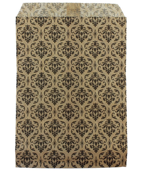 Paper Gift Bag Black & Gold Damask 5"x7" (Pkg of 100)  (DBG1173)