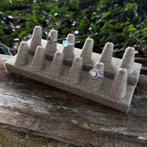 Burlap Twelve Ring Finger Display 8-3/8" x 3-1/4" x 2-3/8"H (DRG3252)