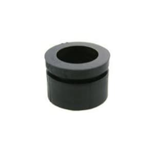 May include: A black rubber grommet with a cylindrical shape and a central hole. The grommet has a smooth exterior and is designed to protect wires or cables. The object is isolated on a white background.