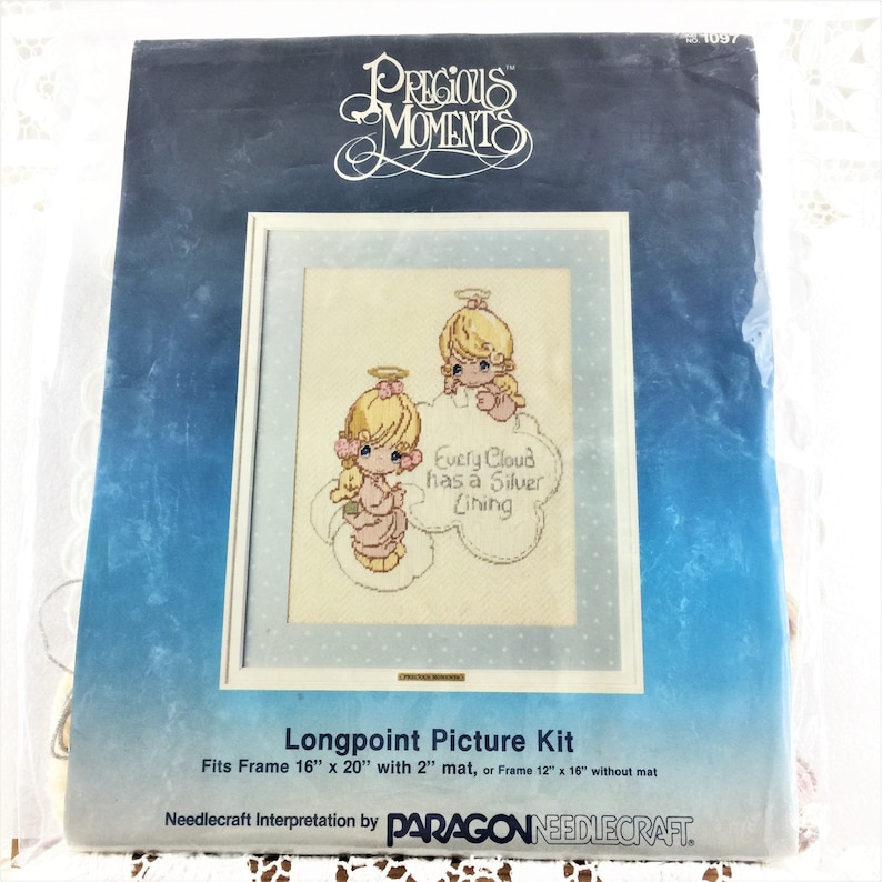 SILVER LINING From 1984-12 Mesh Canvas Precious Moments Paragon Needlecraft Longpoint Picture Kit