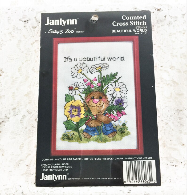With Red Frame 14 Count Cross Stitch Kit From 1987 Suzy S Zoo Design Beautiful World Janlynn Sewing Sewing Needlecraft Pmgroup Pwr Edu Pl