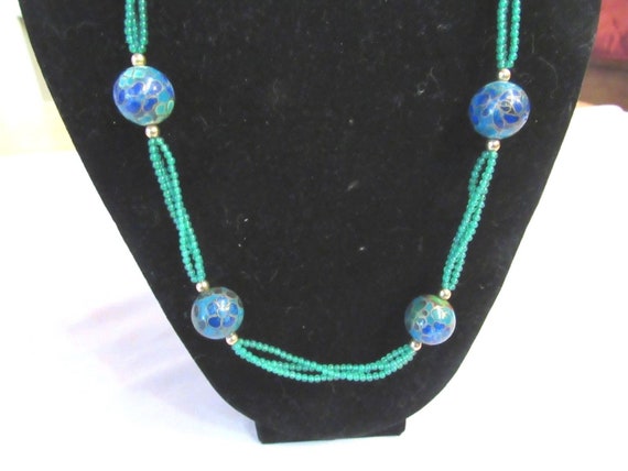 Green Onyx,14kt Gold Beads,Blue+Green Chinese Clo… - image 2