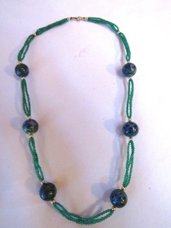 Green Onyx,14kt Gold Beads,Blue+Green Chinese Clo… - image 3