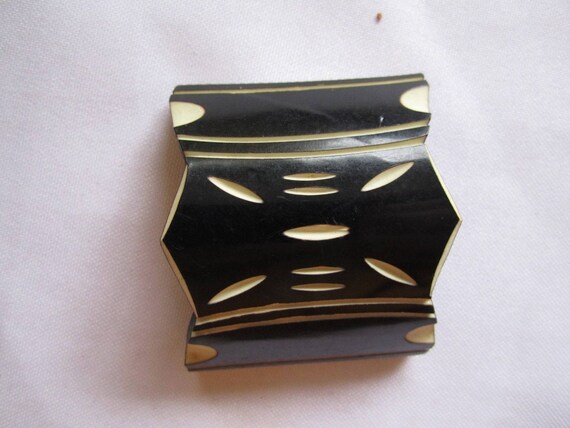 Vintage Shoe Clips Black/White Horn Tribal - Rare… - image 5