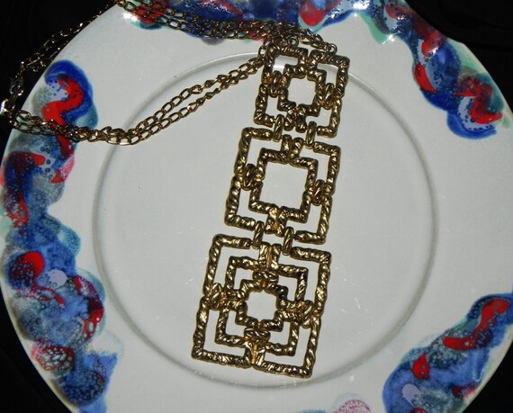 Vintage 1960s Mod Goldtone Geometric Vertical Doub