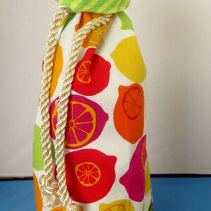 Bright Lemons and Limes Fruit Theme   Reversible  Wine Bag