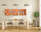 TRIO Acrylic painting on canvas - abstait - On order - «Trio» mORANGE / black / white