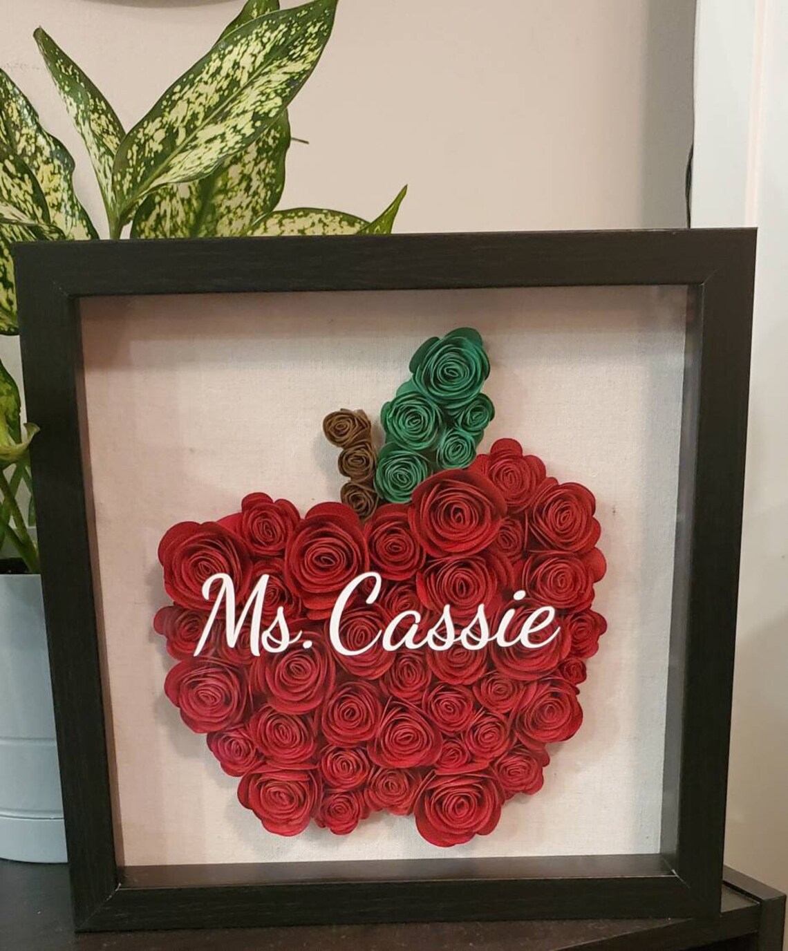 Rolled Paper Flower Shadow Box Apple Teacher Gift Etsy