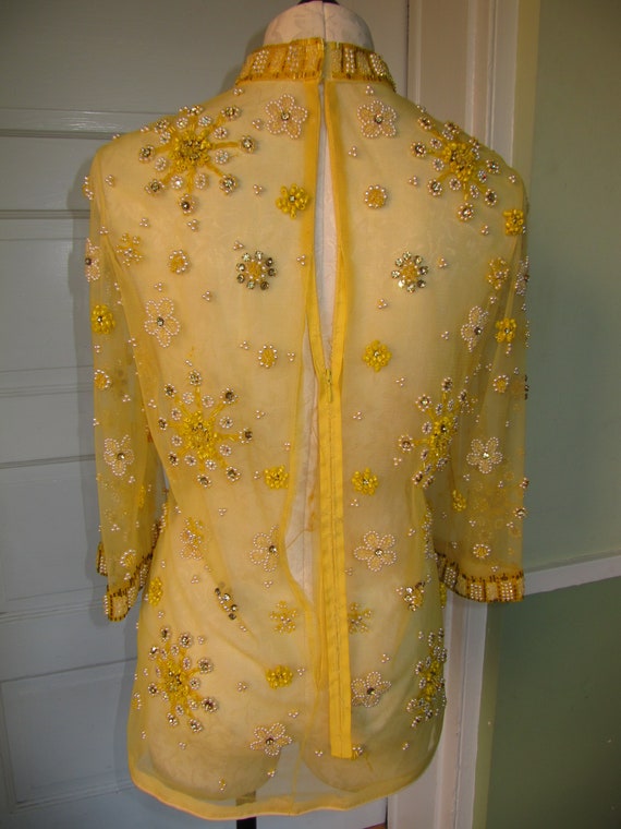 VINTAGE Women's Yellow Sheer Tunic Top W Rhinesto… - image 6