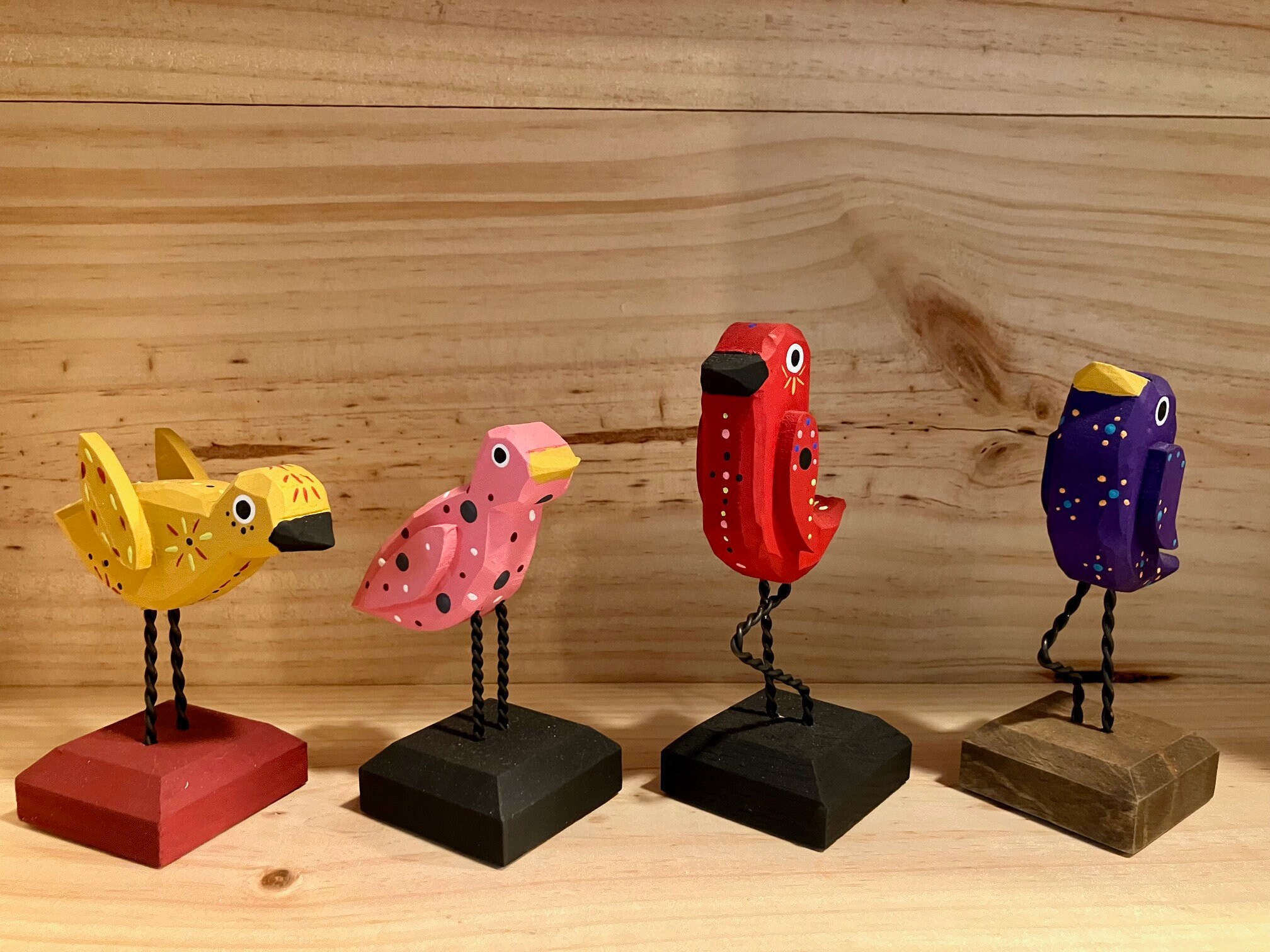 Wooden hand carved Folk Art Birds