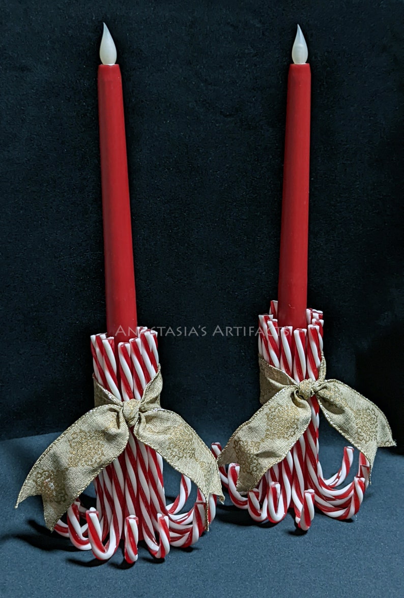 Red White Pair Reusable Candy Cane Candle Holders Taper Etsy