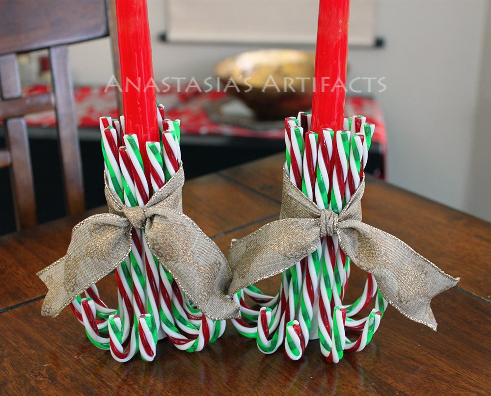 Pair Reusable Candy Cane Candle Holders Choose Your Ribbon Etsy