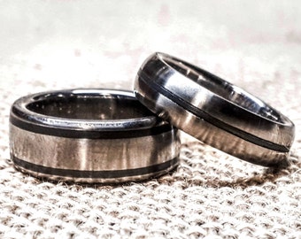 Pair of Titanium and Oxidized Sterling Silver Rings