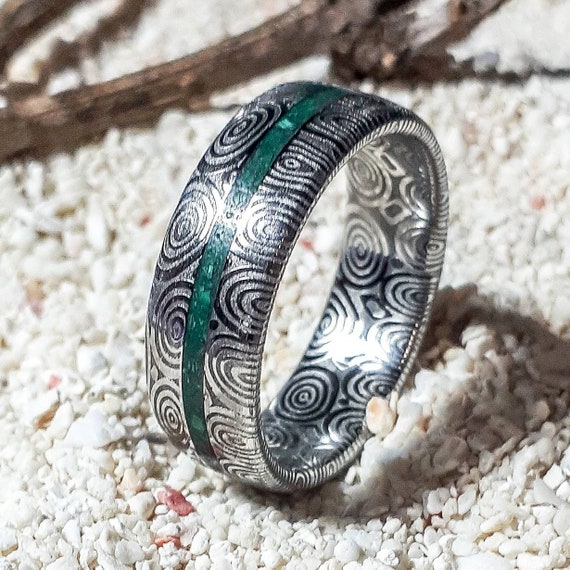 Bluetongue Damascus Steel and Malachite Ring Etsy