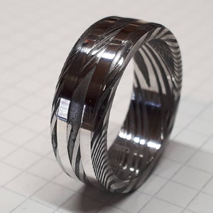Damascus Steel and Sterling Silver ring