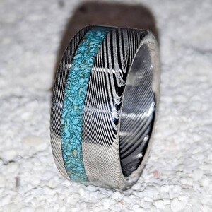 Dasmascus Steel Ring With Turquoise inlay