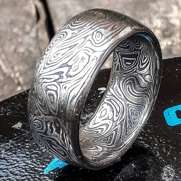 Aegir A Handforged Stainless Damascus Steel Ring Fit For A Viking Warrior