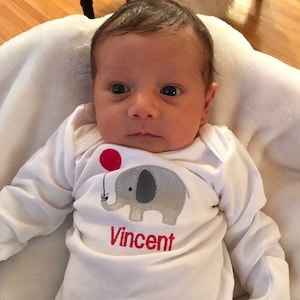 Baby Coming Home Outfit, Newborn Boy, Monogrammed Gown and Hat Set, Monogram Baby Boy, Newborn Boy Outfit, Baby Shower Gift, Hello World