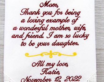 Mother of the Bride Gift, Mom Gift Personalized Wedding Gift Mother of the Bride Handkerchief Gift for Mom Wedding Handkerchief Embroidered