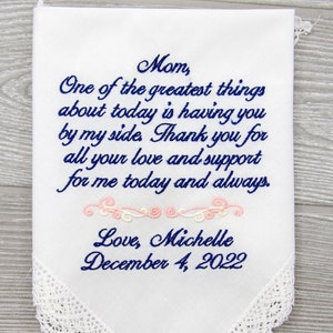 Mother of the Bride Mom Gift Wedding Handkerchiefs Embroidered, Wedding Monogram Embroidered Handkerchiefs, Wedding Gift Bridal Handkerchief