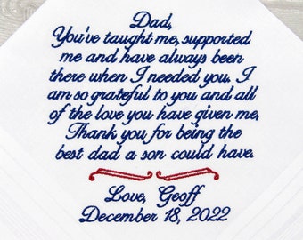 Father of the groom gift from groom, father of groom wedding handkerchief, father in law embroidered, gift from bride, personalized wedding
