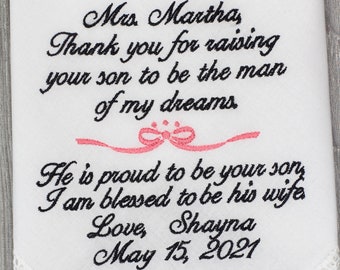 Mother of the groom gift, Wedding Handkerchief, Mother of the Groom Handkerchief, Mother in Law gift, Mother of the groom gift from bride,