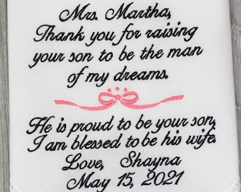 Mother of the Groom Handkerchief from Bride, Parents of the Bride Personalized Wedding Gift, Mother of Groom Gift Wedding Handkerchief