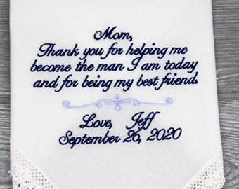 Mother of the Groom Gift, Mother of the Groom Wedding Gift, Gift from Groom Wedding Handkerchief, Parents of Groom Personalized Handkerchief