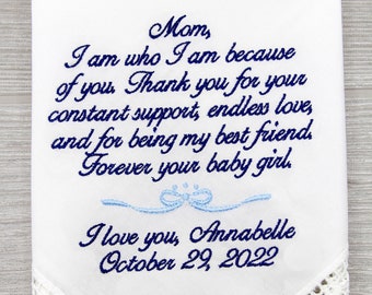 Mother of Bride Wedding Gift, wedding handkerchief, Personalized gifts from bride, mother of the bride, mom wedding gift, mother bride gift