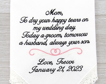 Mother of the Groom Wedding Gift, Gift from Groom, Wedding Handkerchief, Mom Wedding Gift, Custom Wedding Gift, Mother of the Bride Gift,