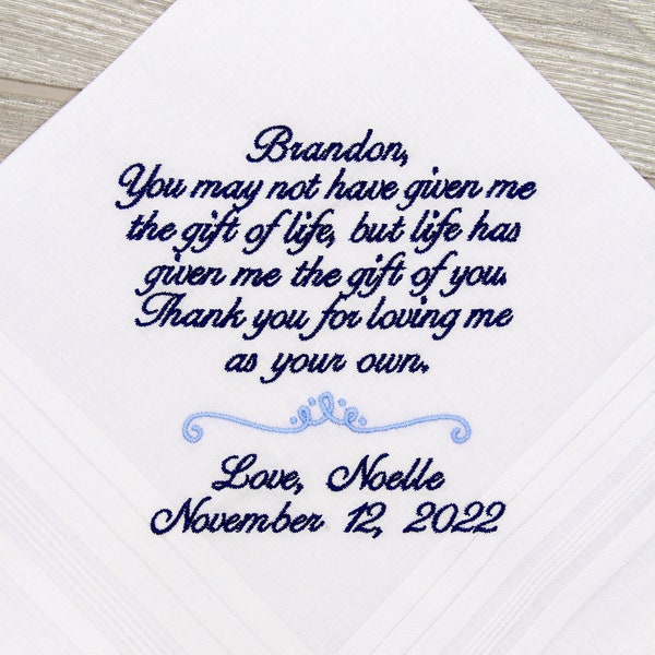 Stepdad Wedding Gift Personalized Handkerchief, Stepdad of the Bride Gifts Step Father of the Bride Wedding Gifts Bonus Dad Personalised
