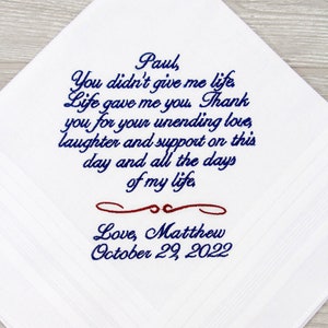 Stepdad Wedding Gift Personalized Handkerchief, Step Dad of the Bride Gift, Stepfather Personalized Gift, Stepdad Wedding Gifts Embroidered