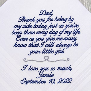 Father of the Bride Gift from Bride, Bride Gift to Dad Mens Wedding Hankerchief Parents Wedding Gifts Handkerchief for Dad Bride gift to dad