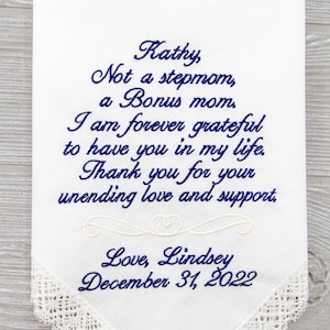 Bonus Mom Wedding Gift, Step Mother of the Bride Personalized Wedding Gift From Bride to Mom, Cutom Hanky Stepmom Wedding Gifts, Monogram