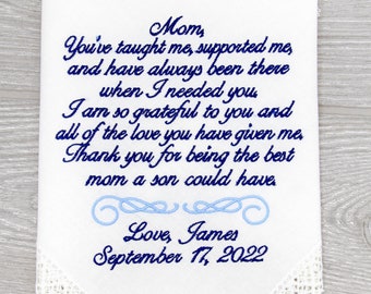 Mother of the Groom Gift, Personalized Wedding Gift, Mother of Groom Gift from Groom, Mother of the Bride Gift,  Wedding Handkerchief Custom