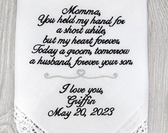 Mother of the Bride Gift, Mother of the Groom Wedding Gift, Gift from Groom, Wedding Handkerchief, Mom Wedding Gift, Custom Wedding Gift