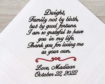 Stepdad Wedding Gift Personalized Handkerchief, Step Father of the Bride Gift Men's Handkerchief, Step Dad Parents Wedding Gift Stepfather