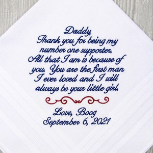 Father of Bride Gift from Bride Wedding Hankie for Dad, Custom Wedding Gift for Dad, Gift for parents on Wedding Day, Father of the Bride