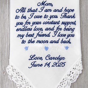Mother of the Bride Gift, Wedding Handkerchief Embroidered Gifts for Mom, Wedding Gifts for Mom, Personalized Wedding Gift Bridal Handkie