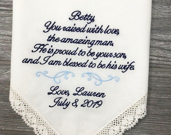 Mother of the Groom Gift, Wedding Handkerchief Gift for Mother of the Groom from Bride, Personalized Parents Wedding Gift, Thank you gift