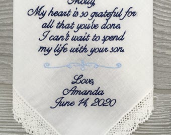 Mother of the groom gift, Wedding Handkerchief, Mother of the Groom Handkerchief, Mother in Law gift, Mother of the groom gift from bride,