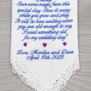 Pañuelo personalizado bordado para niña de las flores, regalo de boda personalizado para niña de las flores, pañuelo personalizado para niña de las flores, algo azul imagen 6