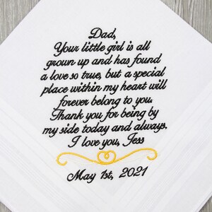 Fathe of the Bride Gift from Bride Personalized, Dad Wedding Hankerchief Gifts for Dad Embroidered, Custom Gifts for Parents on Wedding Day